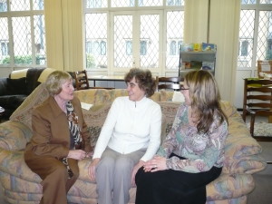 Edna Hunneysett (Centre)is seen here talking to Anne Ballard (L) and Joanne Hinds (R) both from the Family Life Commission.